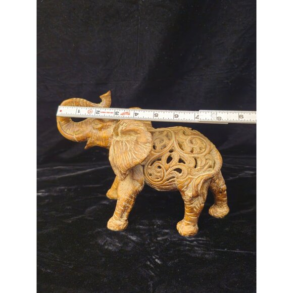 Hand-Carved Wooden Elephant Figurine With Intricate Floral Detailing Decorative - Picture 2 of 12